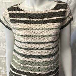 Vintage Fashion Bug Striped Short Sleeve Tee - Green and Cream
